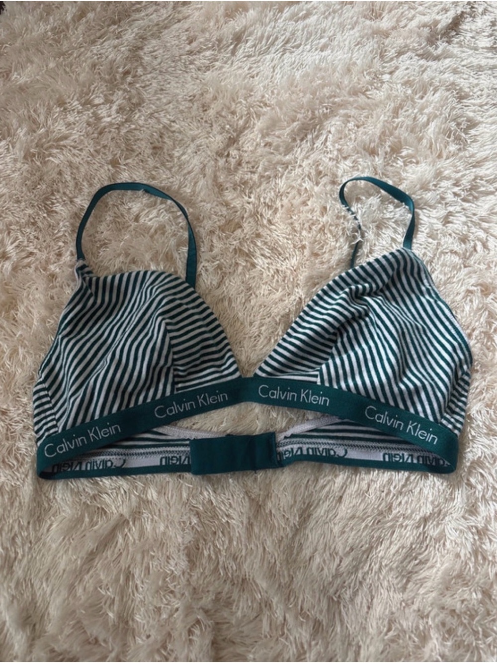 Calvin Klein Teal and White Striped Wireless Bralette